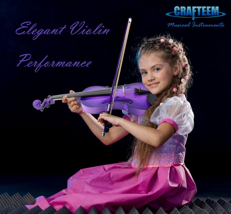 CRAFTEEM 1/4 Fiddle Purple Colored Premium Violin Outfit for Beginners Adults Kids With 5 Color Fingering Tape- Handcrafted Student Beginner Violin.(Purple, 1/4) - Image 3